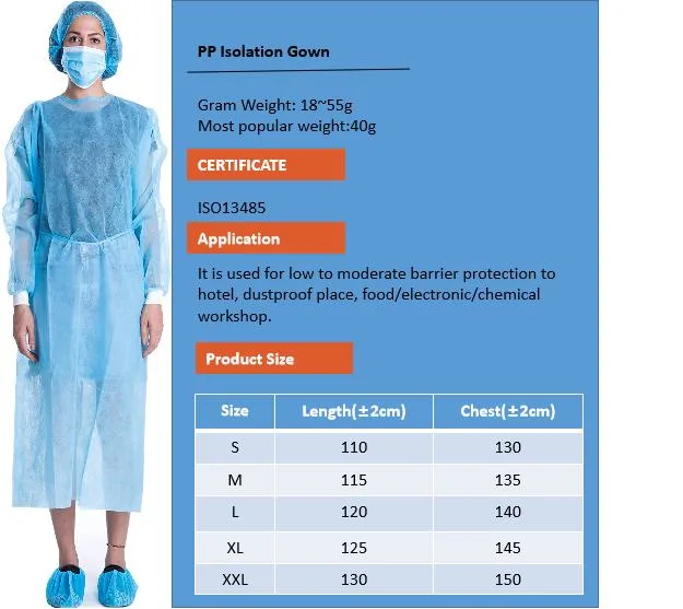 Disposable Protective Clothing Non-Woven for Hospital PP Isolation Gown